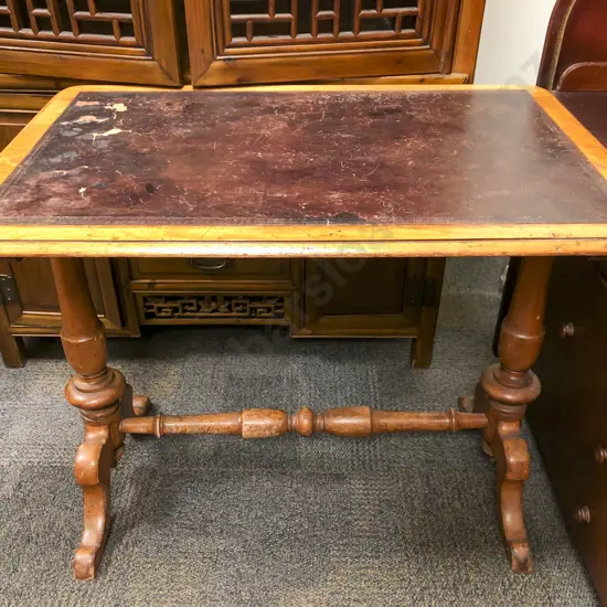 Colonial Leather Topped Console Table on Refectory Base