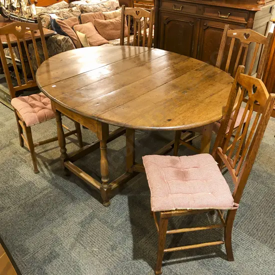 Antique Drop Side Rustic Oval Dining Table and Four Oak Wycombe Dining Chairs