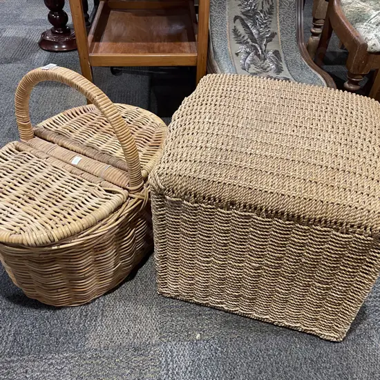Wicker Picnic Basket together with Rattan Pouffe