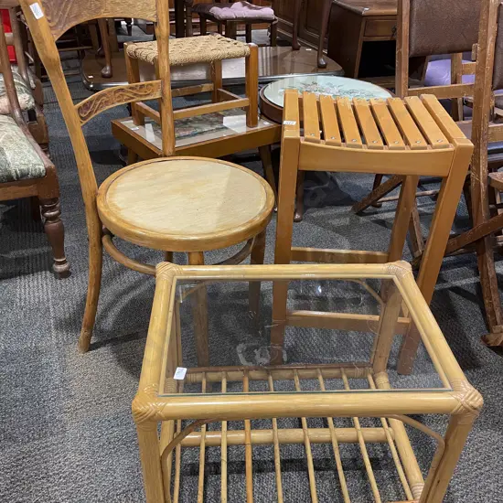 Bentwood Chair with Slatted Stool and Cane Coffee Table