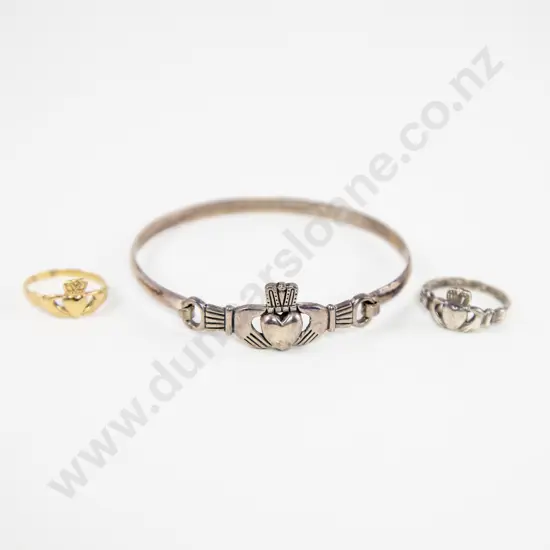 9ct Claddagh Ring together with S/S Ring and Bangle