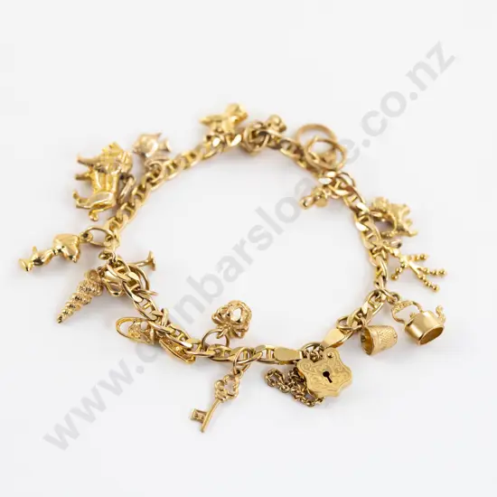 9ct Mixed Curb Link Charm Bracelet
