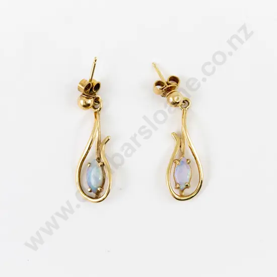 Pair 9ct Single Opal Pendant Drop Earrings