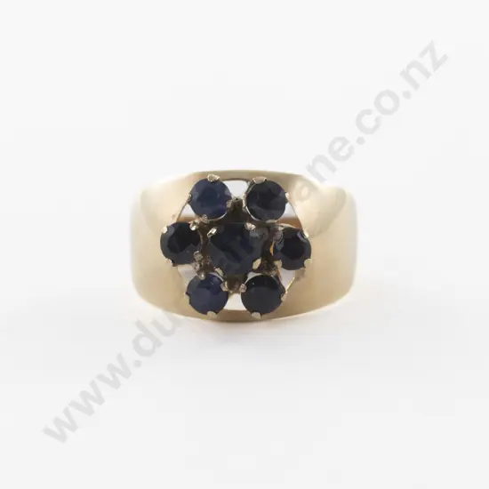 14ct Seven Stone Sapphire Floret Cluster Ring