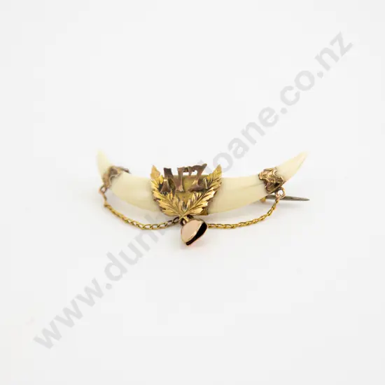 NZ Colonial 9ct Rose Gold Mounted Tusk Brooch