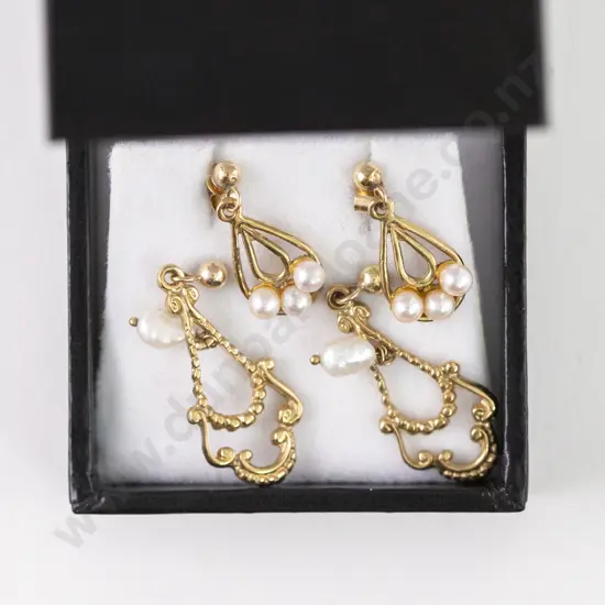 Pair 9ct Single Fresh Water Pearl Pendant Drop Earrings