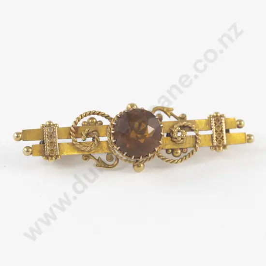 Victorian 15ct Single Citrine Double Bar Brooch