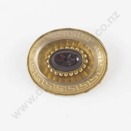 Victorian 9ct Single Garnet Oval Target Brooch