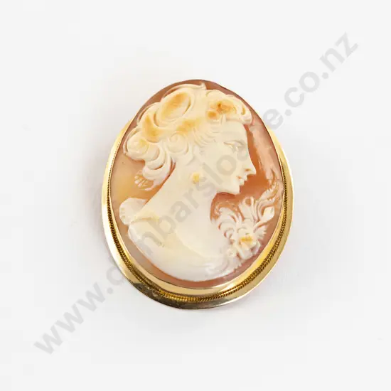 14ct Framed Classical Portrait Cameo Brooch