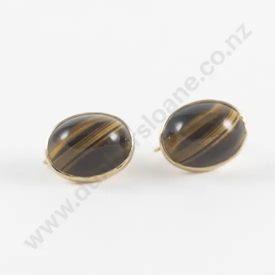 Pair 9ct Framed Oval Tiger Eye Earrings