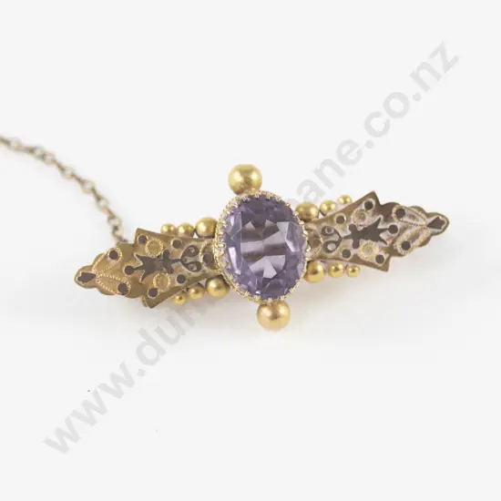 Victorian 15ct Single Amethyst Bar Brooch