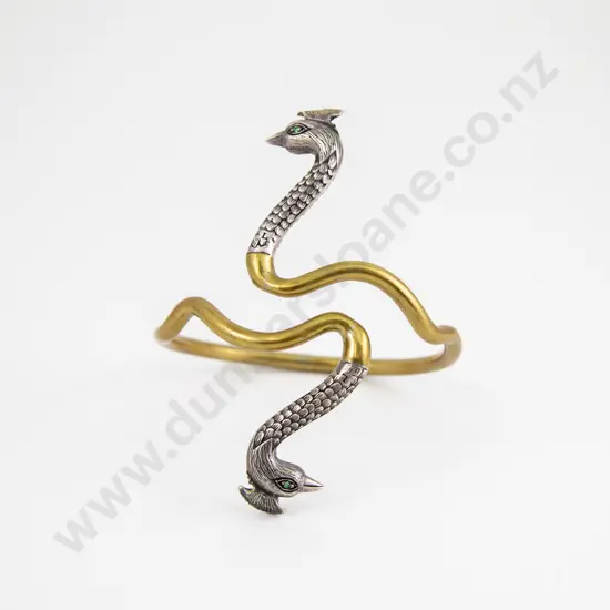 Silver and Brass Peacock Head Bangle