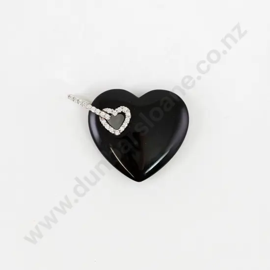 18ct White Gold Onyx and Diamond Heart Pendant
