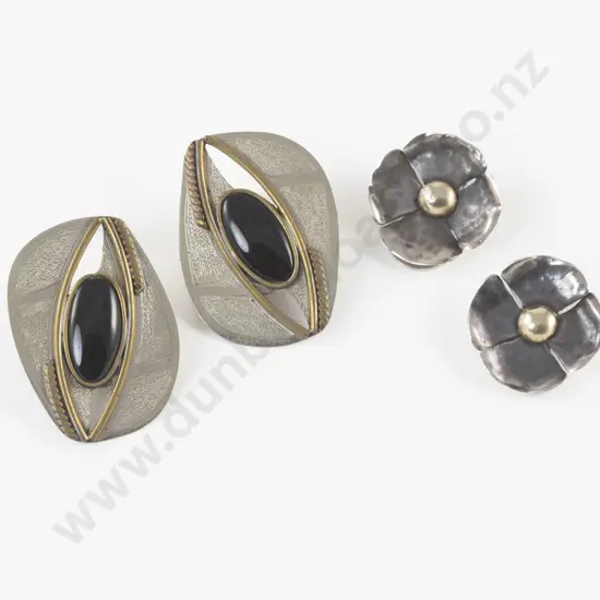 Art Deco Style S/S Onyx Clip On Earrings