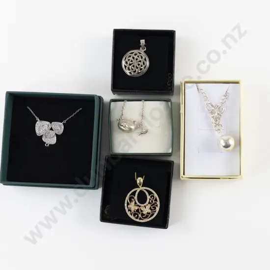 Small Collection of Five Sterling Silver Necklaces