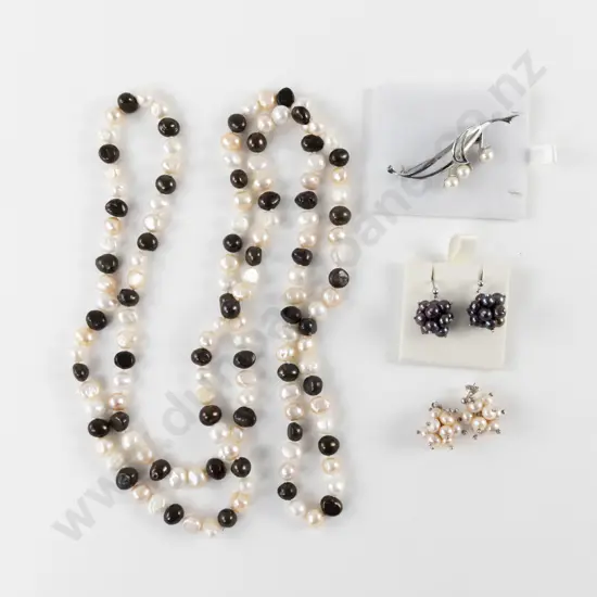 S/S Three Cultured Pearl Spray Brooch