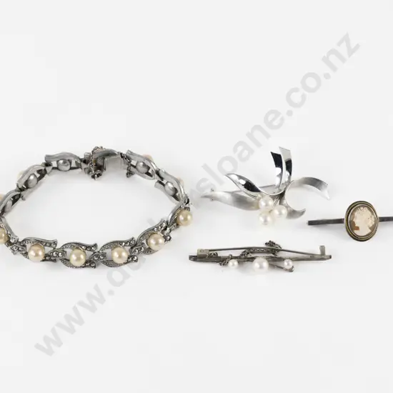 Two S/S Cultured Pearl Brooches