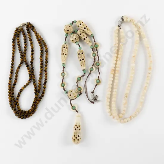 Vintage Single Strand Carved Bone Beaded Necklace