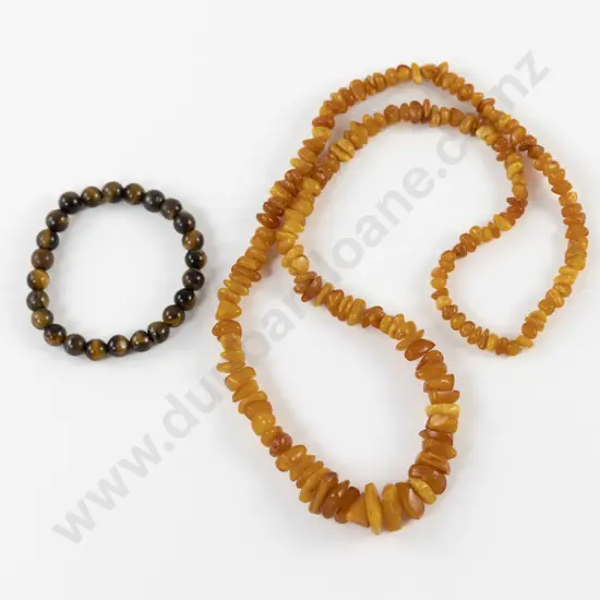 Single Strand Graduated Polished Amber Necklace with Tiger Eye Bracelet