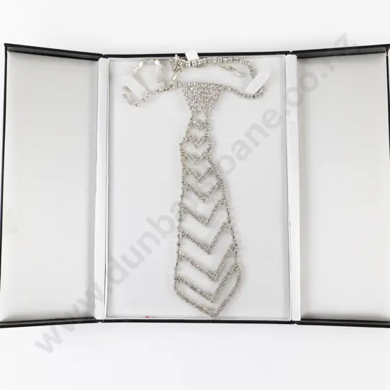 Costume White Metal Diamonte Tie Collar Necklace