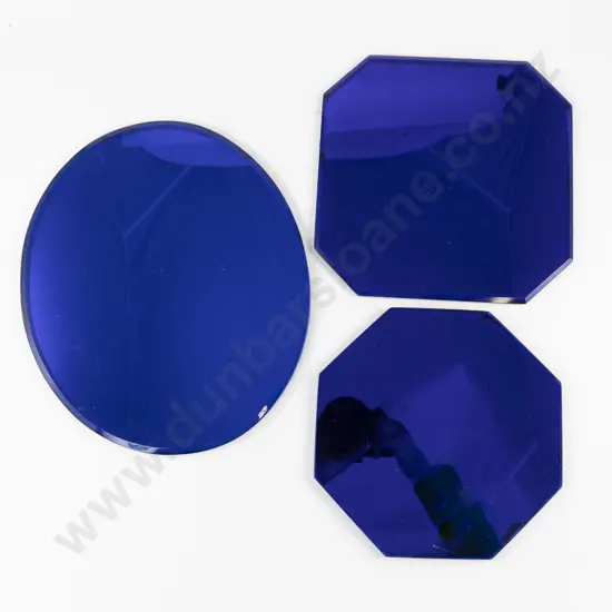 Three Vintage Beveled Blue Glass Jewellery Displays