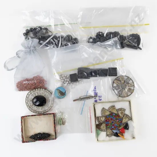 Victorian French Jet Brooch and Micro Mosaic Brooch