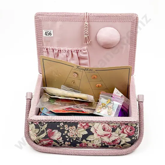 Sewing Basket with Vintage Needle and Sewing Packets some Card Buttons