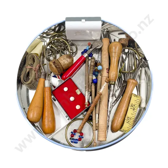 Vintage Sewing Tools including Six Lace Makers Bobbins