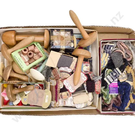 Large Qty Vintage Darning Cottons and Wools with Thimbles and Darning Mushrooms