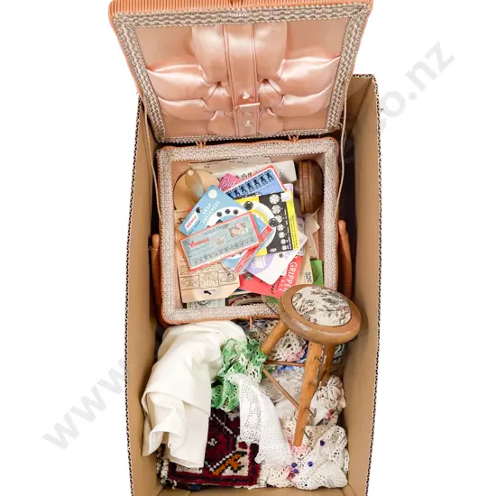 Vintage Sewing Basket with Carded Dress Making Accessories