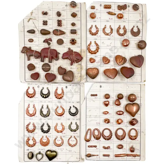 Four Vintage Jewellery Copper Sample Cards