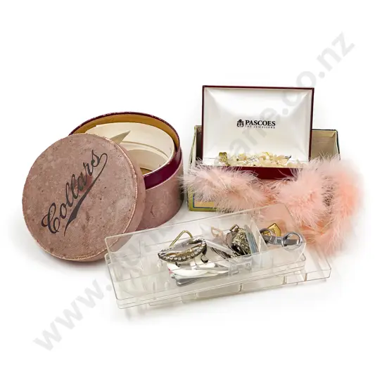 Small Qty Dress Buckles with Antique Collar Box Boa Piece and Wax Flowers