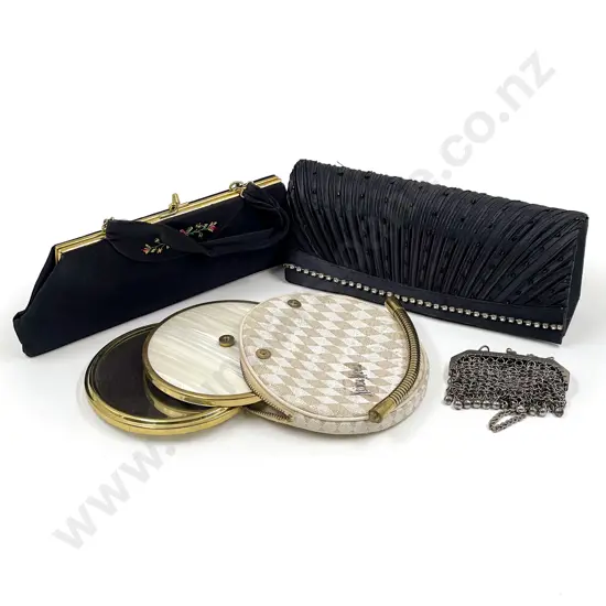 Neiman Marcus Cosmetic Mirror Pouch with Two Evening Purses and Metal Mesh Purse