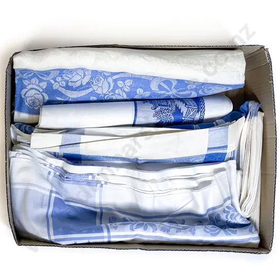 C1950's Dorcas Blue Pattern Linen Table Cloth