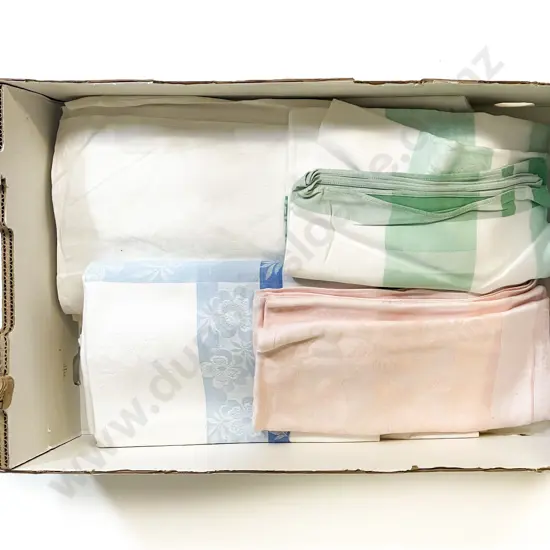 Five Vintage Damask Linen Table Cloths and Four Coloured Pattern Table Cloths