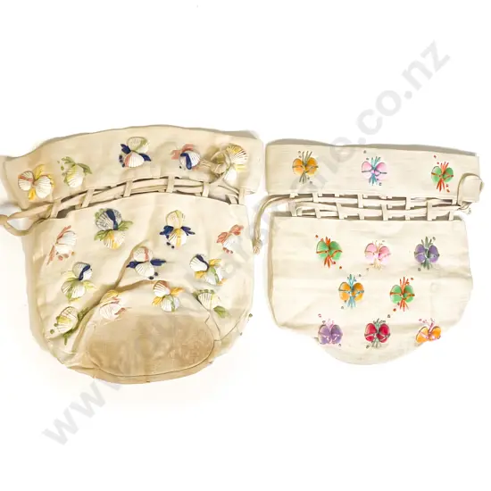 Two Vintage Island Craft Linen and Shell Bags