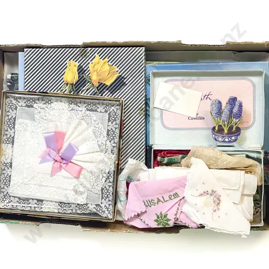 Vintage Eight Original Boxed Handkerchiefs and Loose Assorted