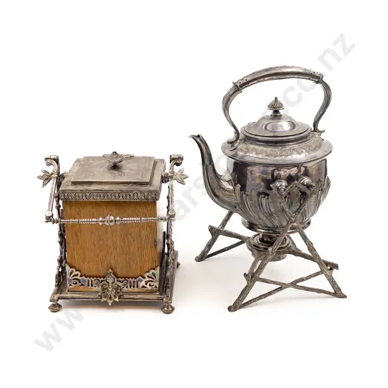 Plated Spirit Kettle & Decorative Biscuit Barrel