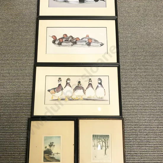 Box of Assorted Framed Works incl Two Dry Point Etchings