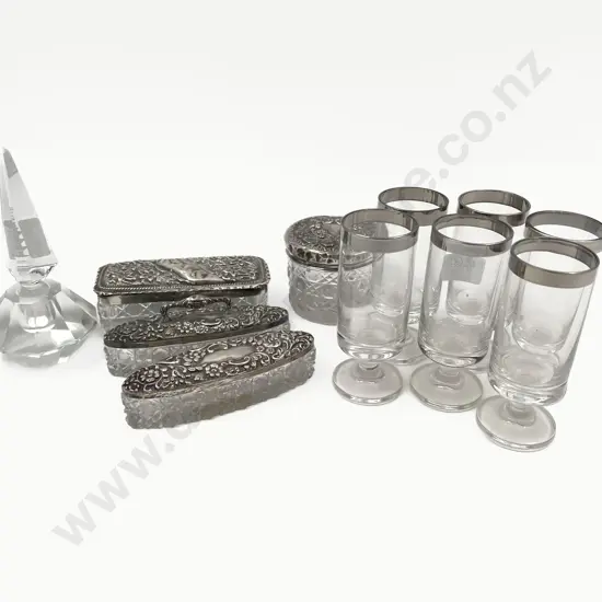 Four S/S Topped Vanity Jars together with Small Assortment of Glassware
