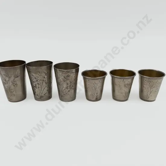 Six Assorted Silver Nip Cups