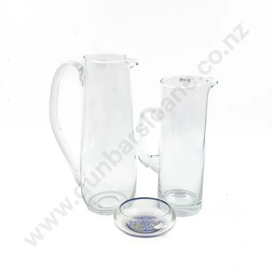Two Large Glass Jugs together with Art Glass Dish
