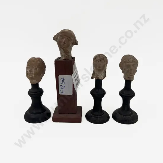 Four Possible Miniature Roman Pottery Busts on Stands