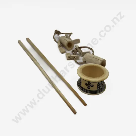 Pair Ivory Chopsticks Napkin Ring and Pair Bone Bells