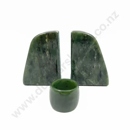 Pair of Greenstone Bookends together with Napkin Ring