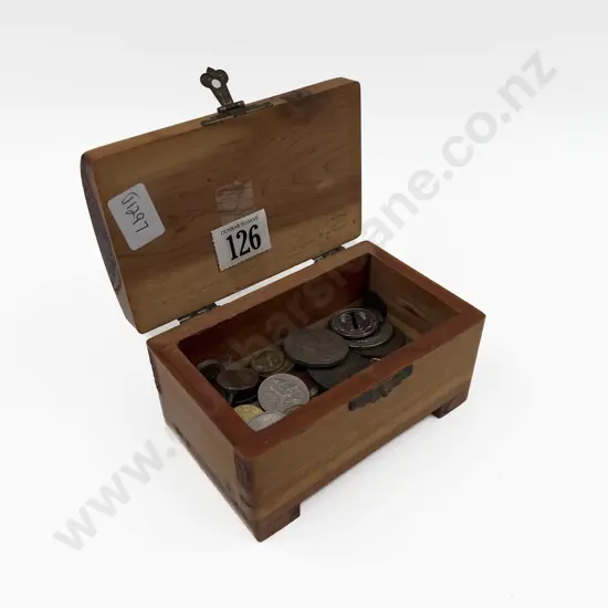 Quantity of Assorted Loose Coinage in Small Wooden Chest