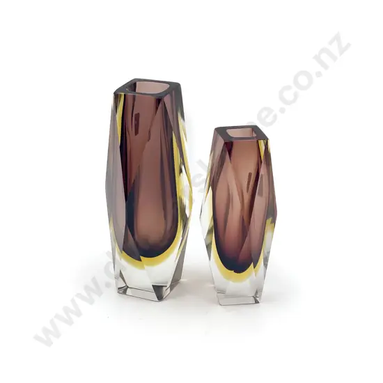Mid C20th Graduated Pair of Murano Sommerso Glass Vases