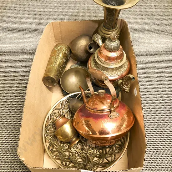 Box of Assorted Decorative Metalware