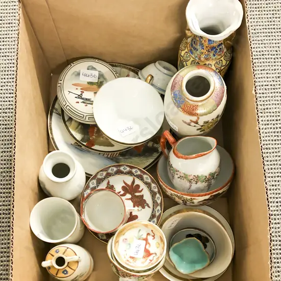 Box of Assorted China incl Satsuma Vase