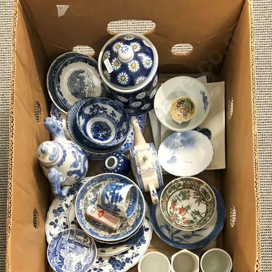 Box of Assorted Blue & White China etc